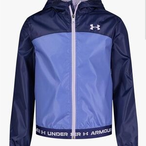 UNDER ARMOUR Kids Hooded Rain Jacket Blue Full Zip Windbreaker — Size M